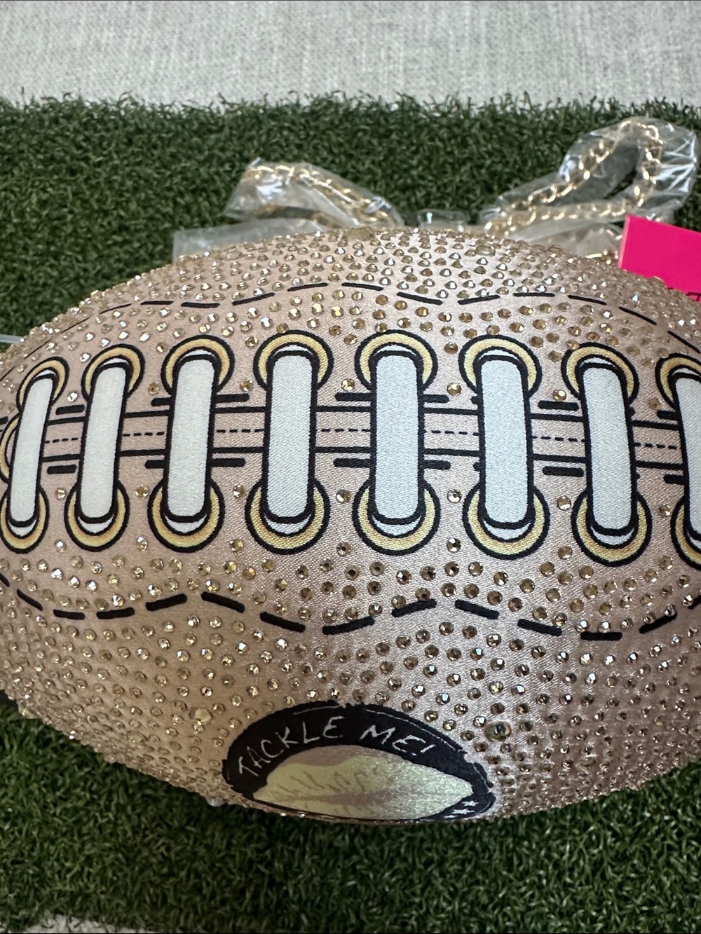 Betsey Johnson Beige Rhinestone Football Crossbody Bag